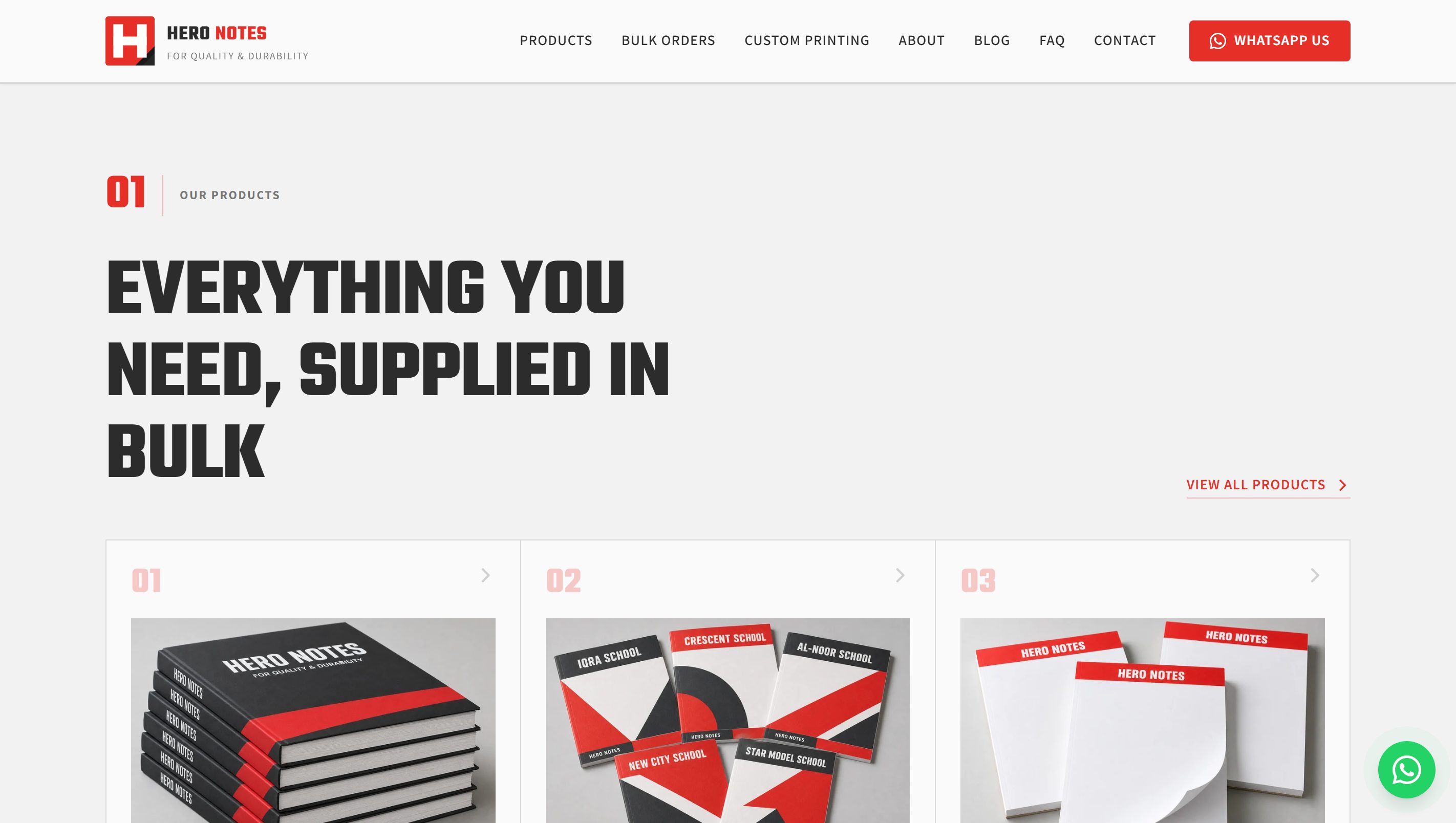 The Hero Notes product range: registers, school copies and exam pads with custom school branding.